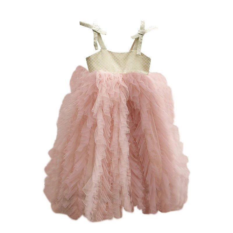 Sommer neues Träger-Baby-Mädchen-Puff-Gaze-Prinzessinnenkleid