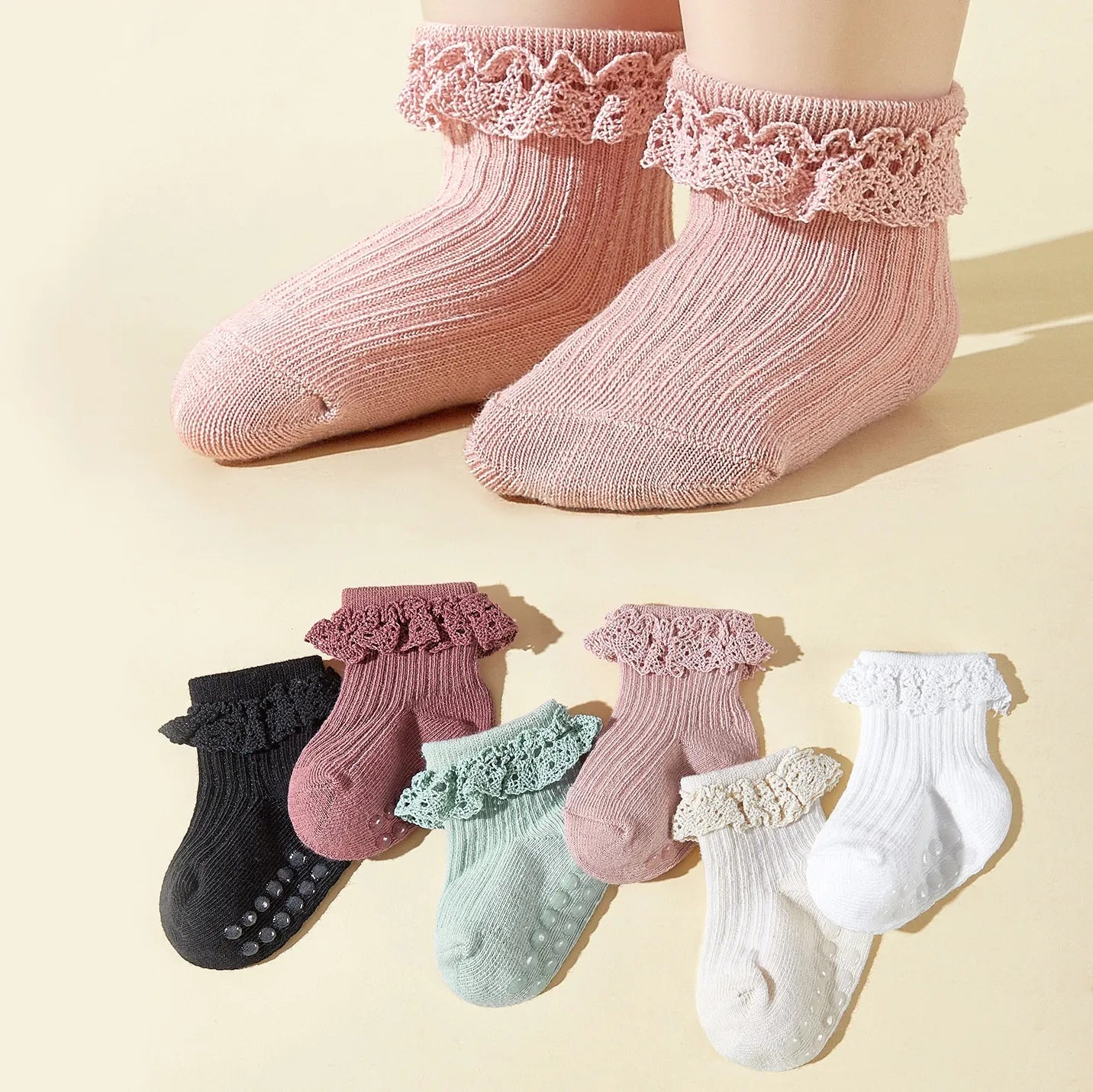 Lacy Ruffle Baby Tube Socks (6-Pack)